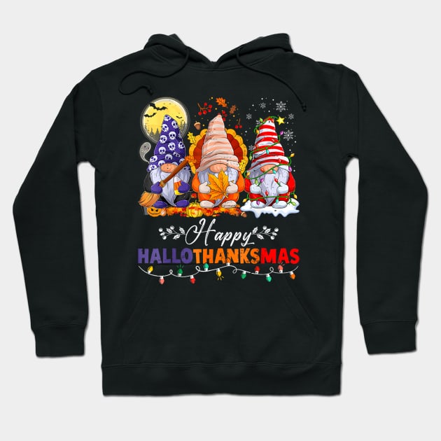 gnomes happy hallothanksmas Hoodie by Mitsue Kersting